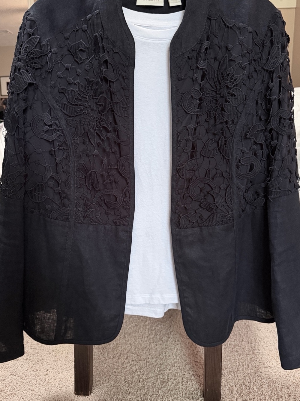Chico’s Women's Navy Lace-Detail Blazer Jacket